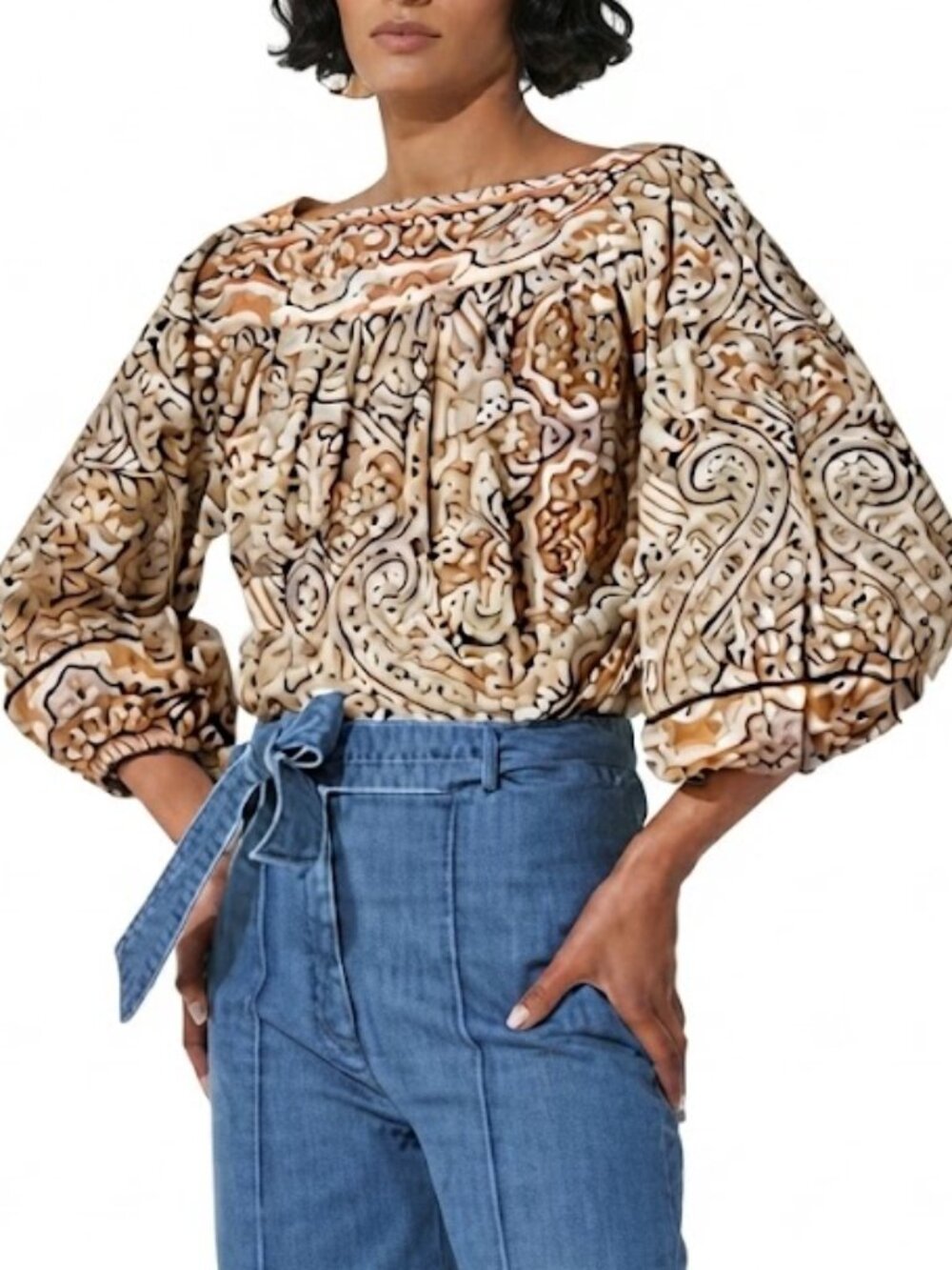 Cleobella Teagan Boho Blouse Size S Paisley Puff Sleeve Cottagecore Earthy